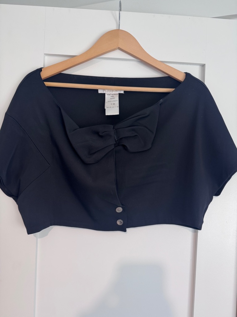 Vintage Chloe Black size 36 Boxy Cropped Bow-Front Top